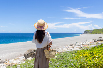 Wall Mural - Woman in qixingtan Beach at Hualien of Taiwan