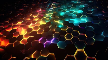 Canvas Print - A colorful hexagon background with light.