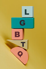 Sticker - word LGBTQ written in wooden building blocks