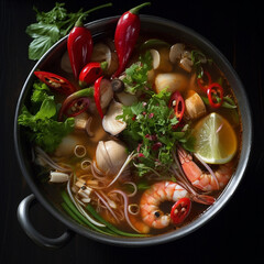 3D rendering illustration Tom Yum Goong, National dish of Thailand,Generative, AI, Illustration.