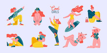 Set Of Cool Textured Girls. Summer Women Concept 