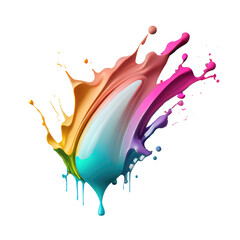 Poster - Abstract brush stroke splash Colorful pastel color acrylic paint splashing isolated transparent png background. Generative ai