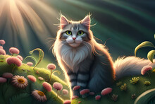 Cat On A Flower Meadow Forest Wallpapers
