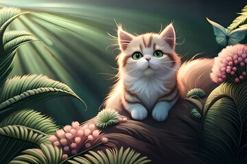  Cat on a flower meadow forest wallpapers