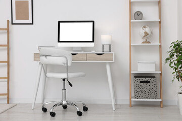 Poster - workplace with comfortable office chair indoors. interior design