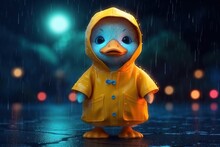 A Cute Adorable Two Baby Ducks With Coats, In Rain By Night In Nature Rendered In The Style Of Children-friendly Cartoon Animation Fantasy Style  Created By AI
