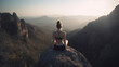 © MxCaptures - Back view of beautiful female in yoga meditation - Generative Ai