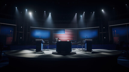 ai generated illustration of usa presidential debate on the stage concept.