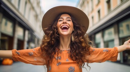 Portrait of happy shopping woman