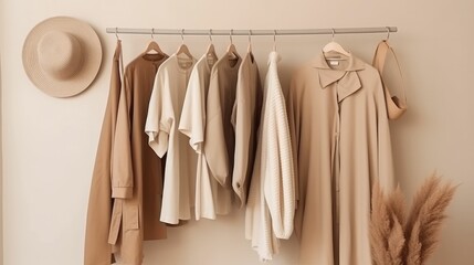 Wall Mural - Collection of fashion clothes in beige colors