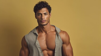 Portrait of a Latin American male model with hand behind back