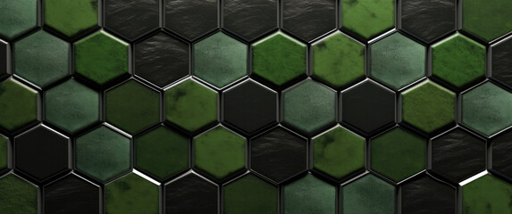 Poster - Black and green hexagon background
