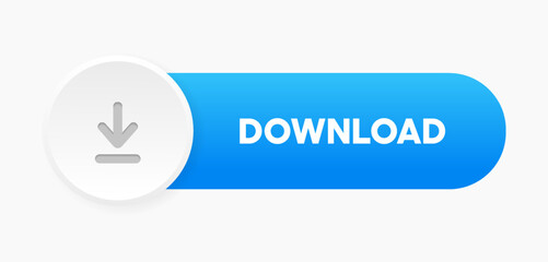 Fototapete - 3D download button icon. Upload icon. Down arrow bottom side symbol. Click here button. Save cloud icon push button for UI UX, website, mobile application.