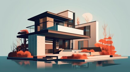 Illustration of a modern house created with generative design techniques