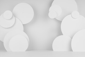 Poster - white soft light abstract stage mockup in with soar circles as decoration in futuristic simple style