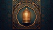 © tanchy25 - Ramadan ornament islamic banner with golden lantern. Dark green background. AI generated