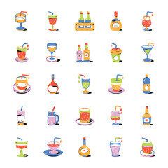 Sticker - Collection of Refreshing Drinks Flat Icons 

