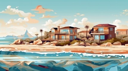 Wall Mural - Landscape view of buildings at the seashore