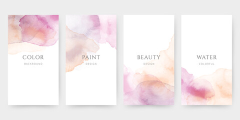 Colorful watercolor templates for postcard, cover, booklet, brochure, social media story. Wedding, cosmetics or beauty concept.