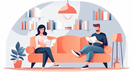 Wall Mural - Modern flat vector illustration of person reading