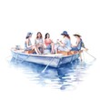 © dhony - watercolor of A group of friends having a picnic on a boat