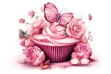 Poster - pink birthday isolated on white background. Generated by AI