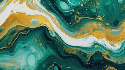Green and gold marble fluid art background