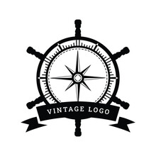 Ship Wheel And  Compass Vector Template In Black  White Color
