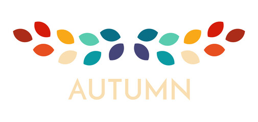 Wall Mural - autumn banner with colorful leaves in retro style. welcome autumn season. png illustration.