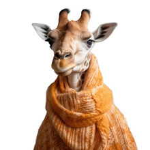 Giraffe On A Transparent Background In A Soft Leather Terry Scarf. PNG No Background. Ai Generative