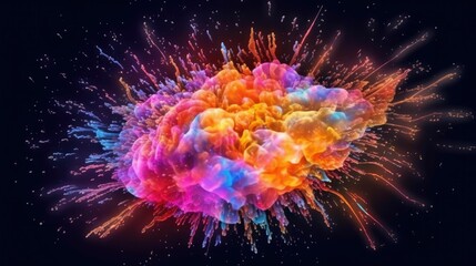 Wall Mural - Illustration of a human brain exploding with ideas, knowledge, and creativity