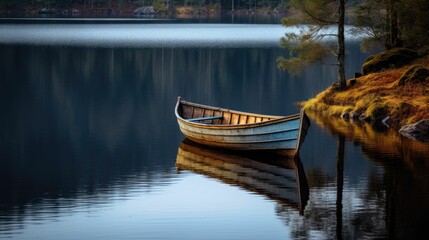 Wall Mural - Lonely boat at lake