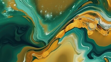 Green and gold marble background, fluid art modern wall