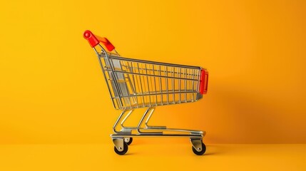 Shopping cart on yellow background - minimalism style