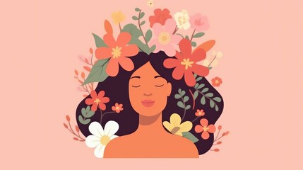 Flat vector design of a woman holding a flower