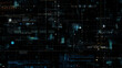 © lersan - Blue data matrix simulation digital line and grid technology with futuristic HUD screen on black background abstract background concept