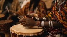 African People Playing Ethnic African Music With Djembe