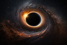 Black Hole, Massive And Mysterious Void In Space, Surrounded By Swirling Gas And Dust In Galaxy, Generative AI