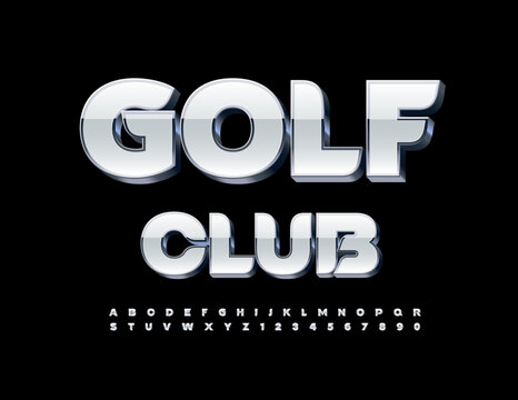 vector premium sign golf club. white and silver creative font. modern alphabet letters, numbers and 