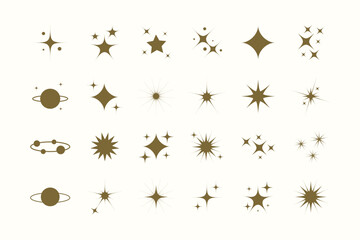 Super set vector star modern stars. Sparkle star icon collection. Twinkling stars symbol in trendy design. Vector illustration.