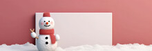 Festive 3D Design Snowman With Blank Christmas Banner. Merry Christmas Wallpaper, Background, Banner Or Web Design. Seasonal Greeting Card Design With Copy Space. Generative AI.