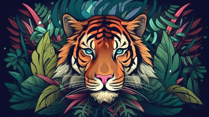 Vector background with abstract tiger in jungle