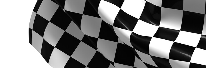 Wavy racing checkered flag with diagonal folds. Realistic 3d render