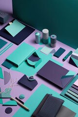 A variety of stationery items on a table. Generative AI image.