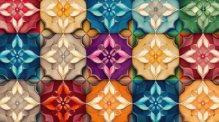 Canvas Print - Seamless colorful tiled design