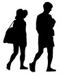 Young couple walking isolated silhouette