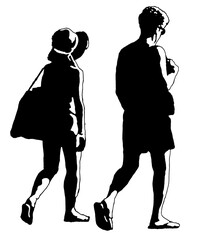 Young couple walking isolated graphic