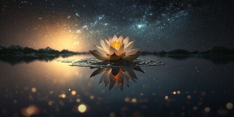 Wall Mural - Zen lotus flower on water, meditation and spirituality concept, illustration generative ai