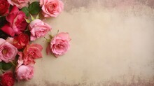 A Blank Parchment Page With A Shabby Chic Border Of Red And Pink Roses .generative Ai