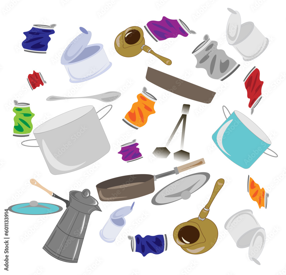 Waste segregation. Sorting garbage by material and type in colored ...